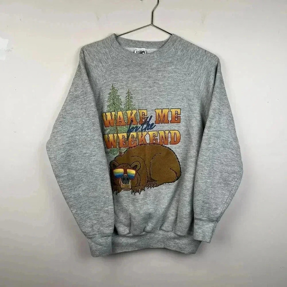 Vintage 80s Fruit of the Loom Retro Weekend Bear Sweatshirt - Picture 1 of 5